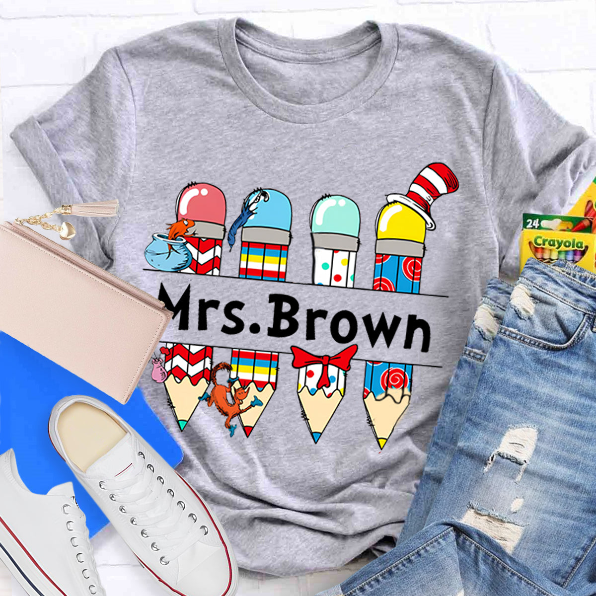 Personalized Name Reading Children Books Mrs. Brown T-Shirt