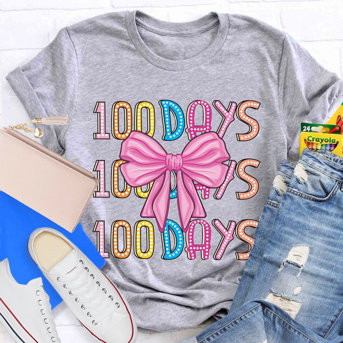 Happy 100 Days Of School  Polka Dot Bow  T-Shirt