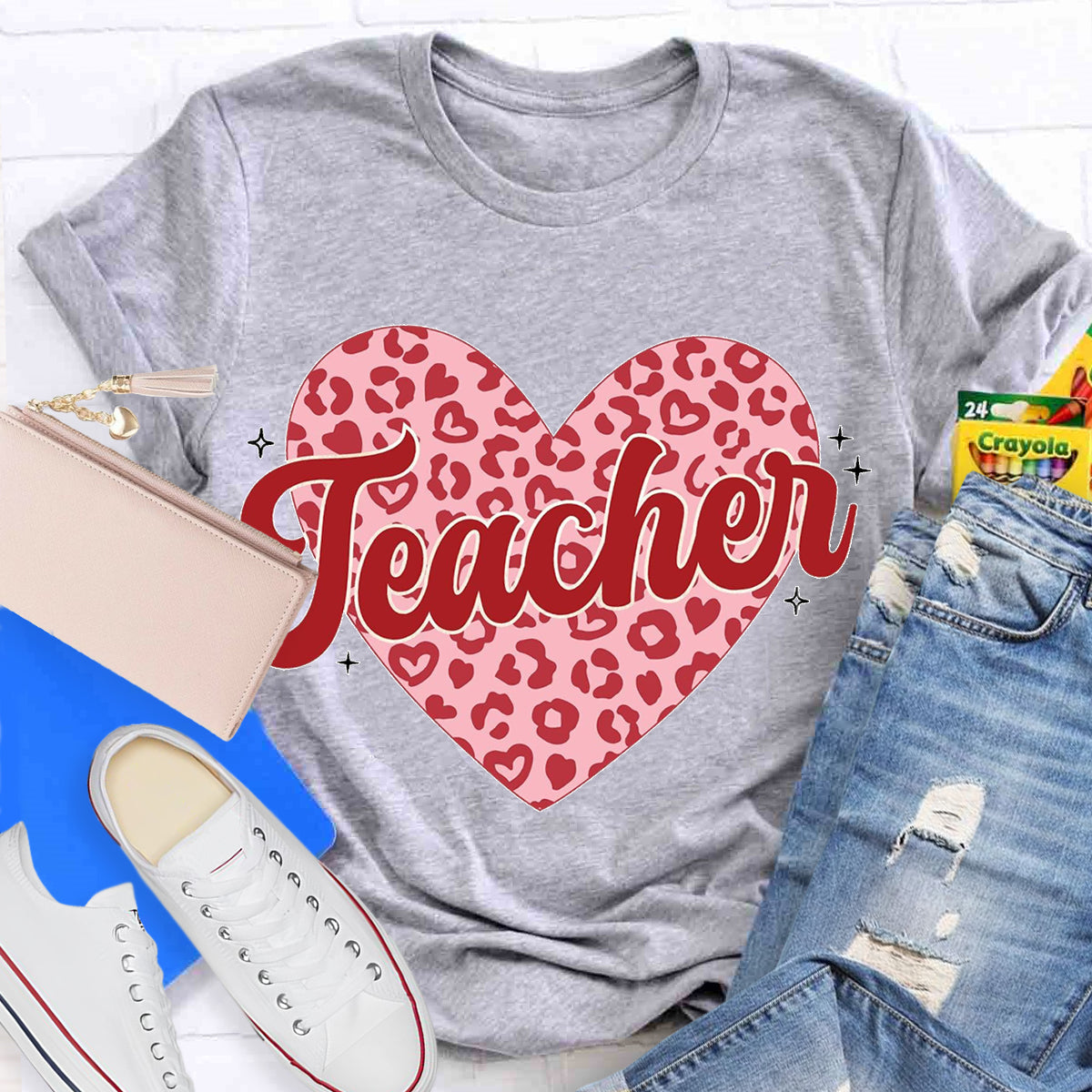 Checkered Heart Teacher T-Shirt