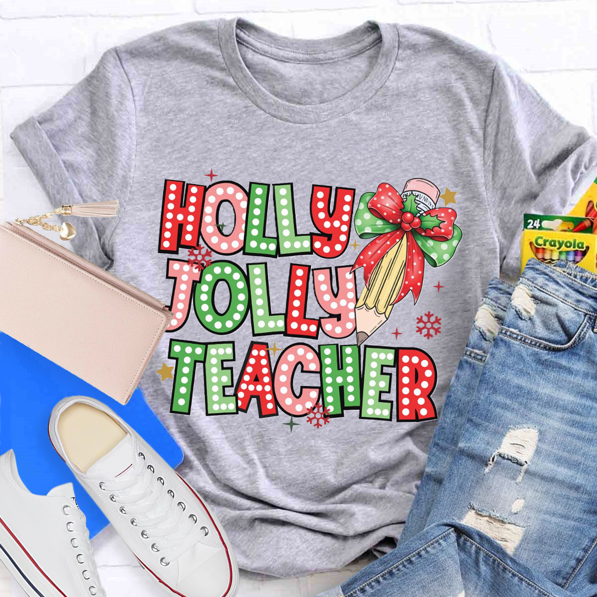 Holly Jolly Teacher Christmas Pencil T-Shirt