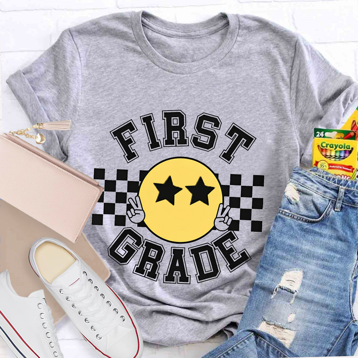 Personalized Grade Chessboard Pattern Teacher T-Shirt
