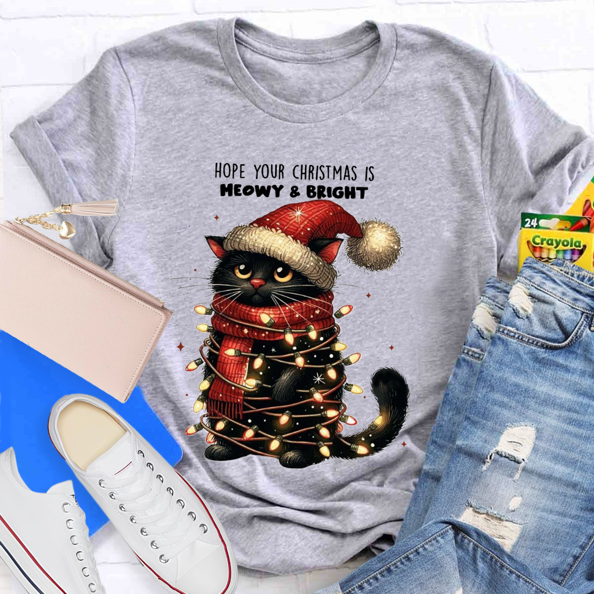 Hope Your Christmas Is Meowy And Bright Teacher T-Shirt