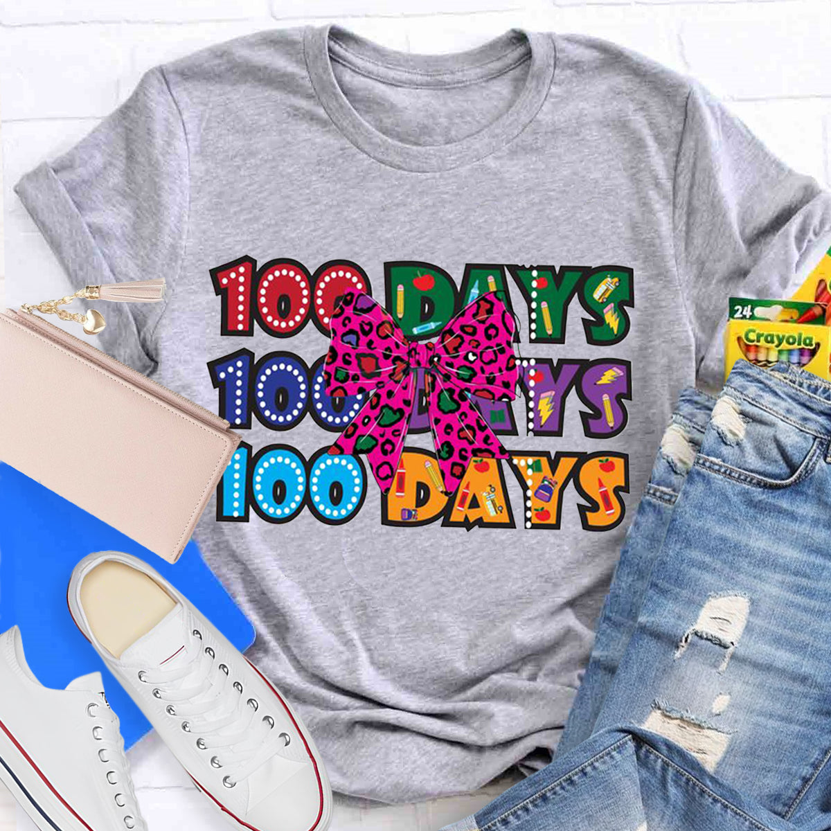 100 Days  Bow Teacher T-Shirt