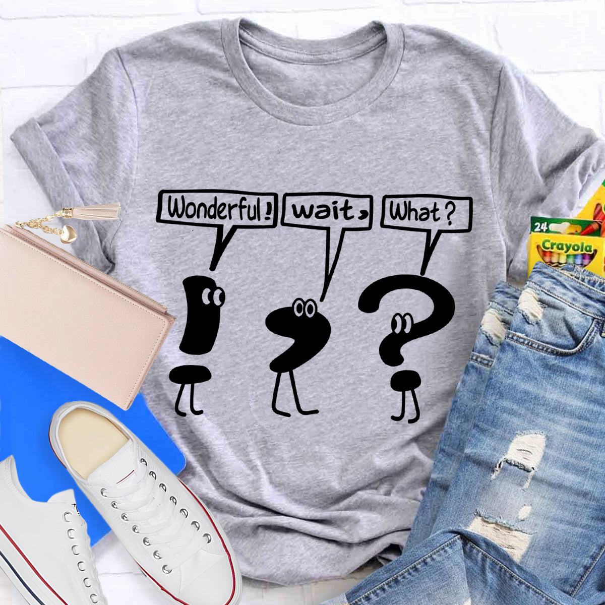 Funny Grammar Punctuation Wonderful Wait What T-Shirt