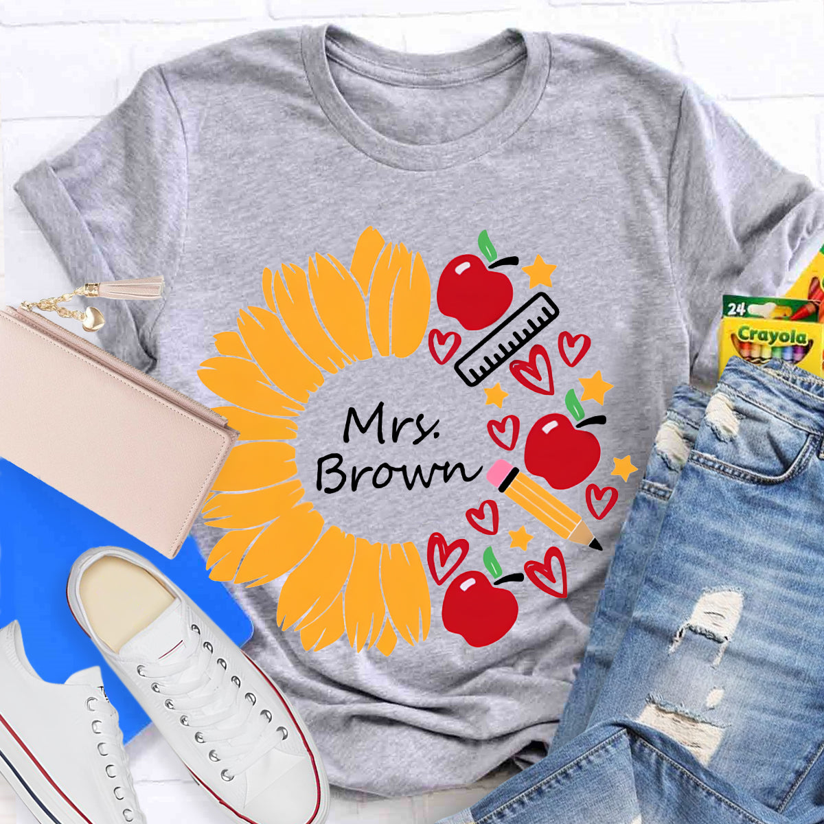 Personalized Name Sunflower Teacher Life T-Shirt