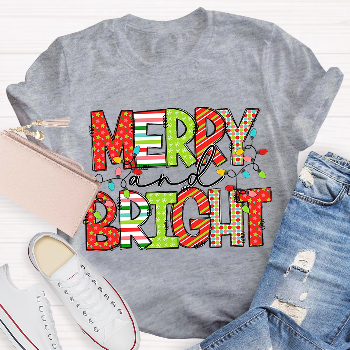 Merry And Bright Christmas Teacher T-Shirt