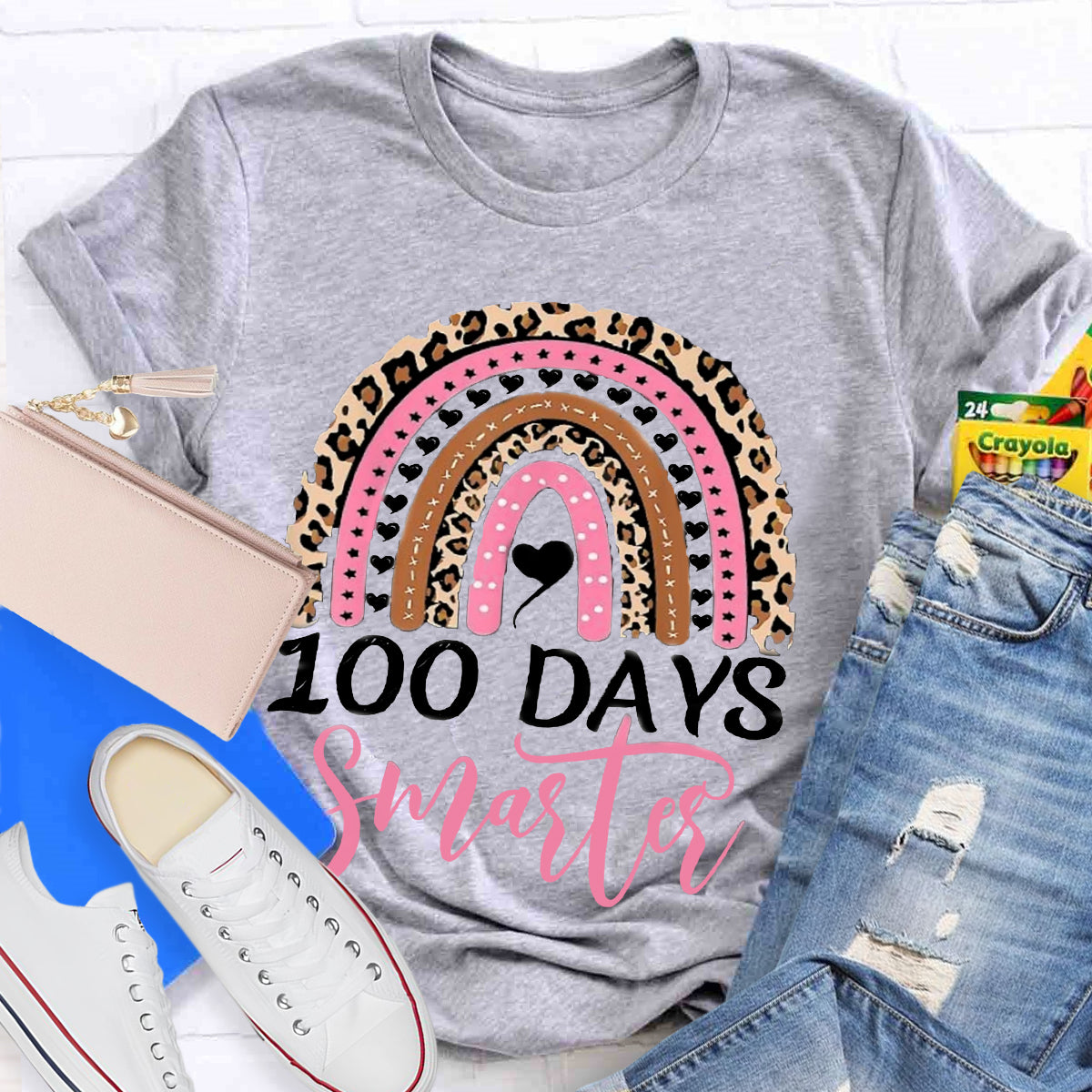 100 Day Smarter Leopard RainbowT-Shirt