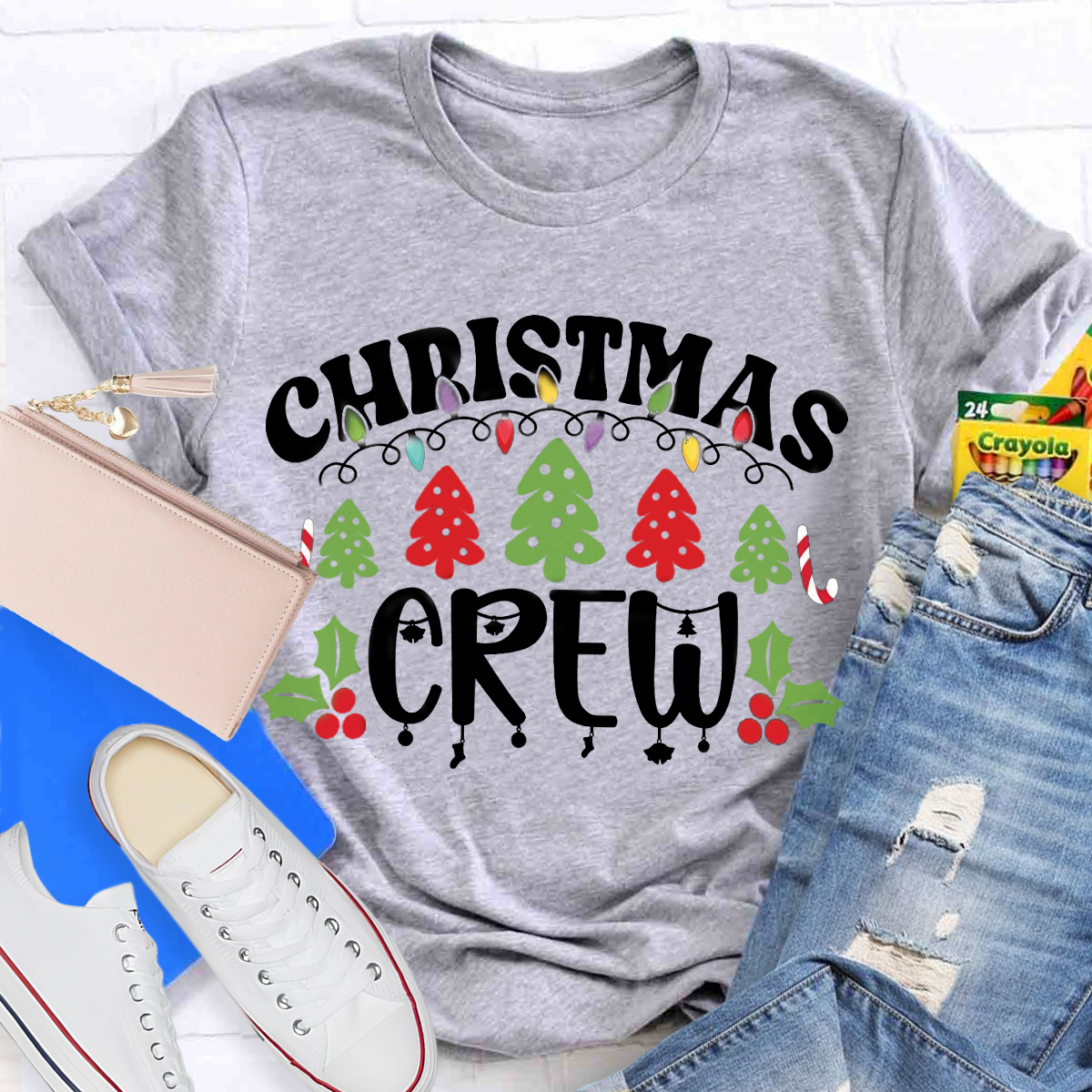 Christmas Crew Christmas Tree Light Teacher T-Shirt