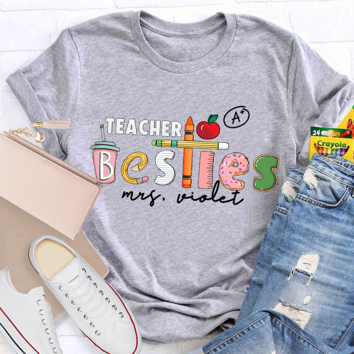 Personalized Name Apple Teacher T-Shirt