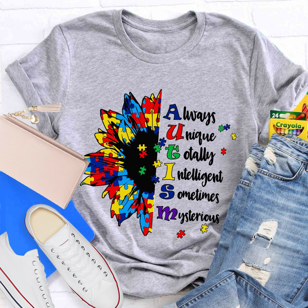 Always Unique Totally Intelligent Sometimes Mysterious Autism Sunflower T-Shirt