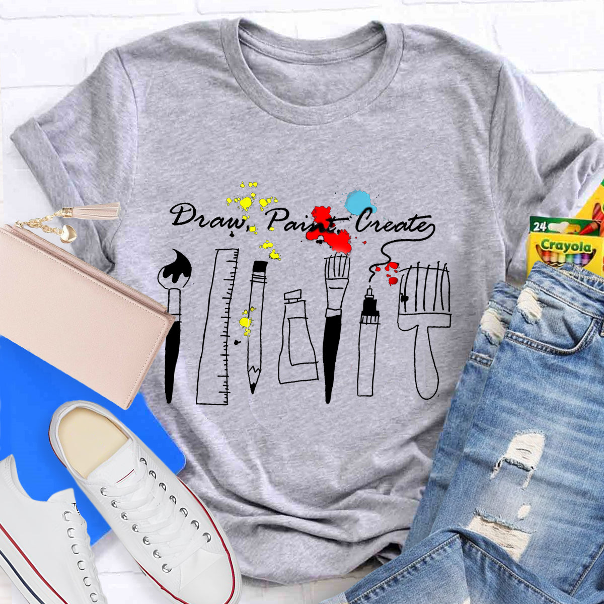 Draw Paint Create Art Teacher T-Shirt