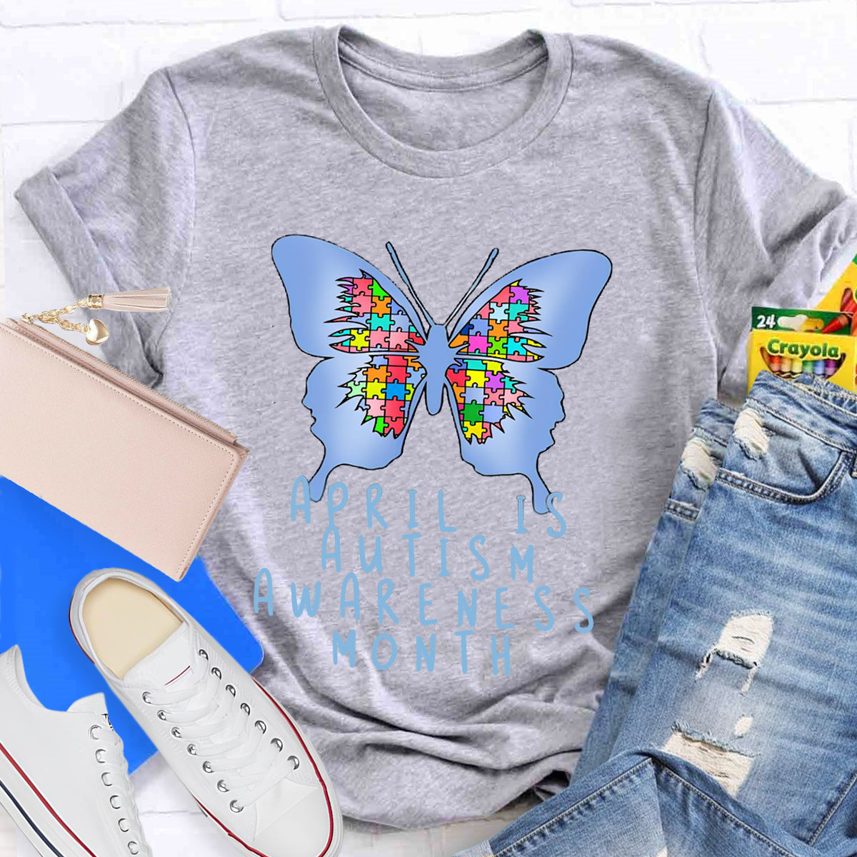 April is Autism Awareness Month with Blue Butterfly T-Shirt