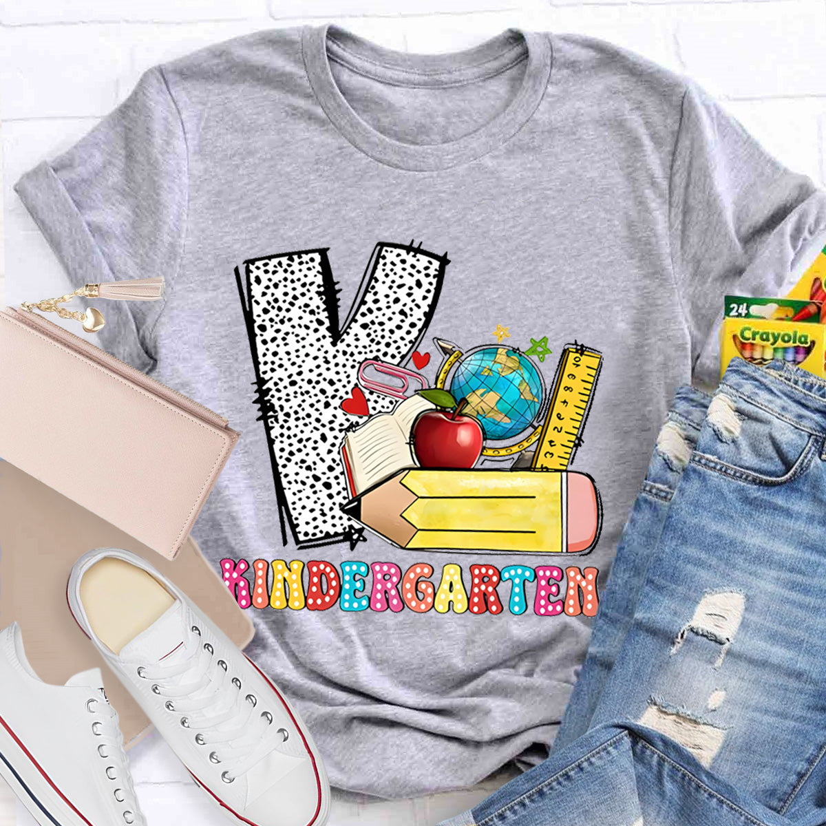 Personalized Grade Polka Dot Letter Print Teacher T-Shirt