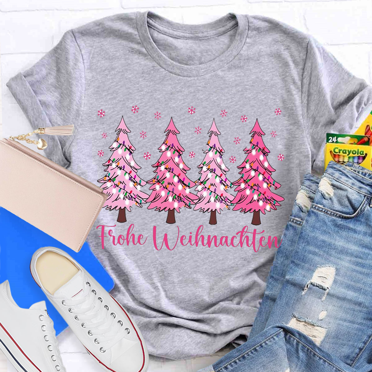 Pink Christmas Trees Teacher T-Shirt