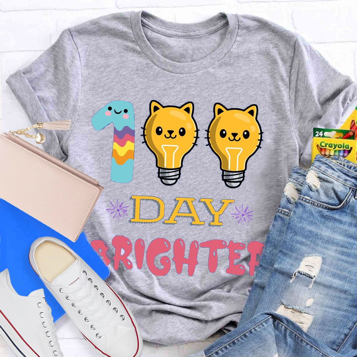 100 Days Brighter Cute Cat T-Shirt