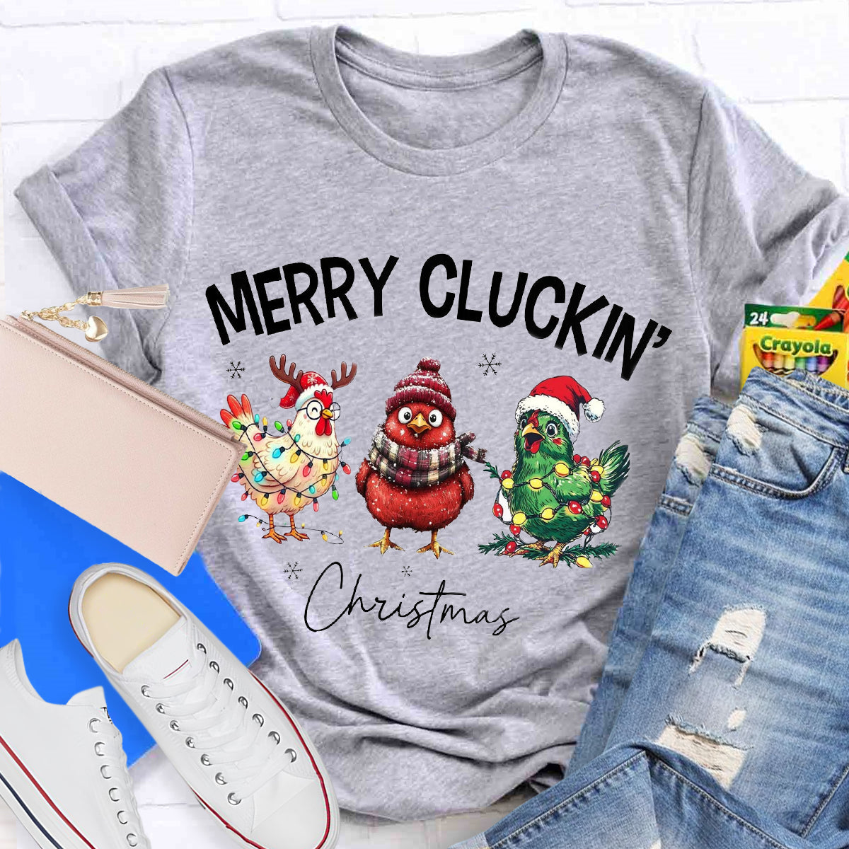 Merry Cluckin Chicken Funny Christmas T-Shirt