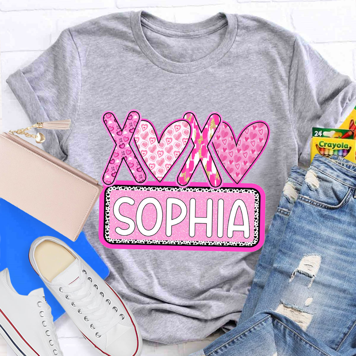 Personalized Name Pink Heart Sophia T-Shirt