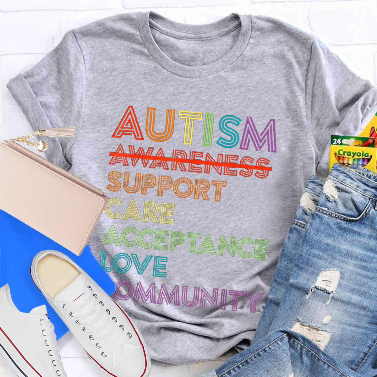 Letter Print Autism Teacher T-Shirt