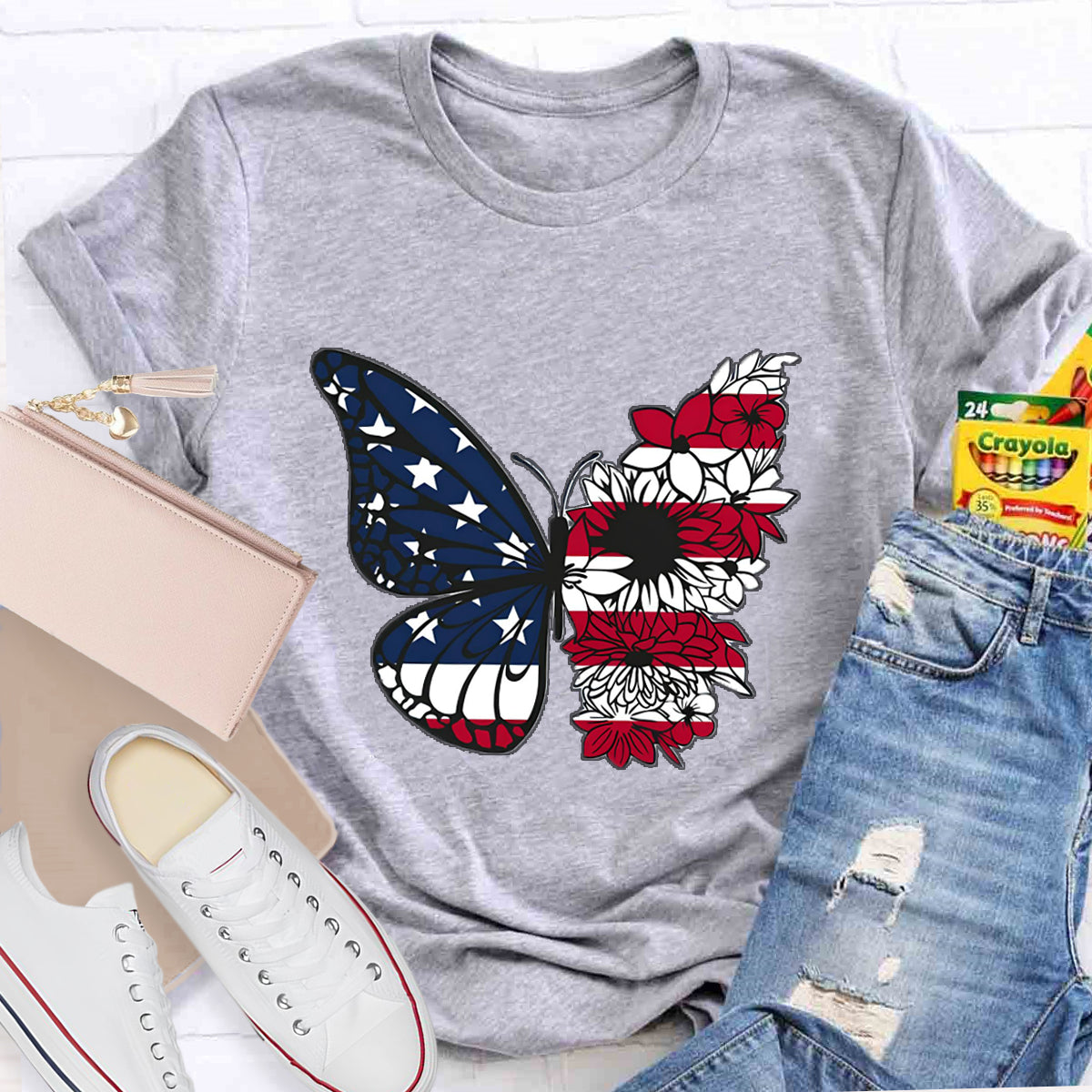 USA Floral Butterfly T-Shirt