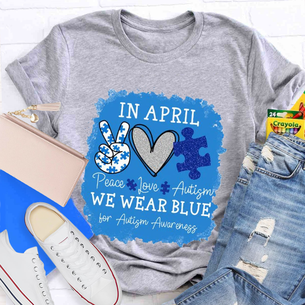 In April We Wear Blue For Autism Awareness Teacher T-Shirt