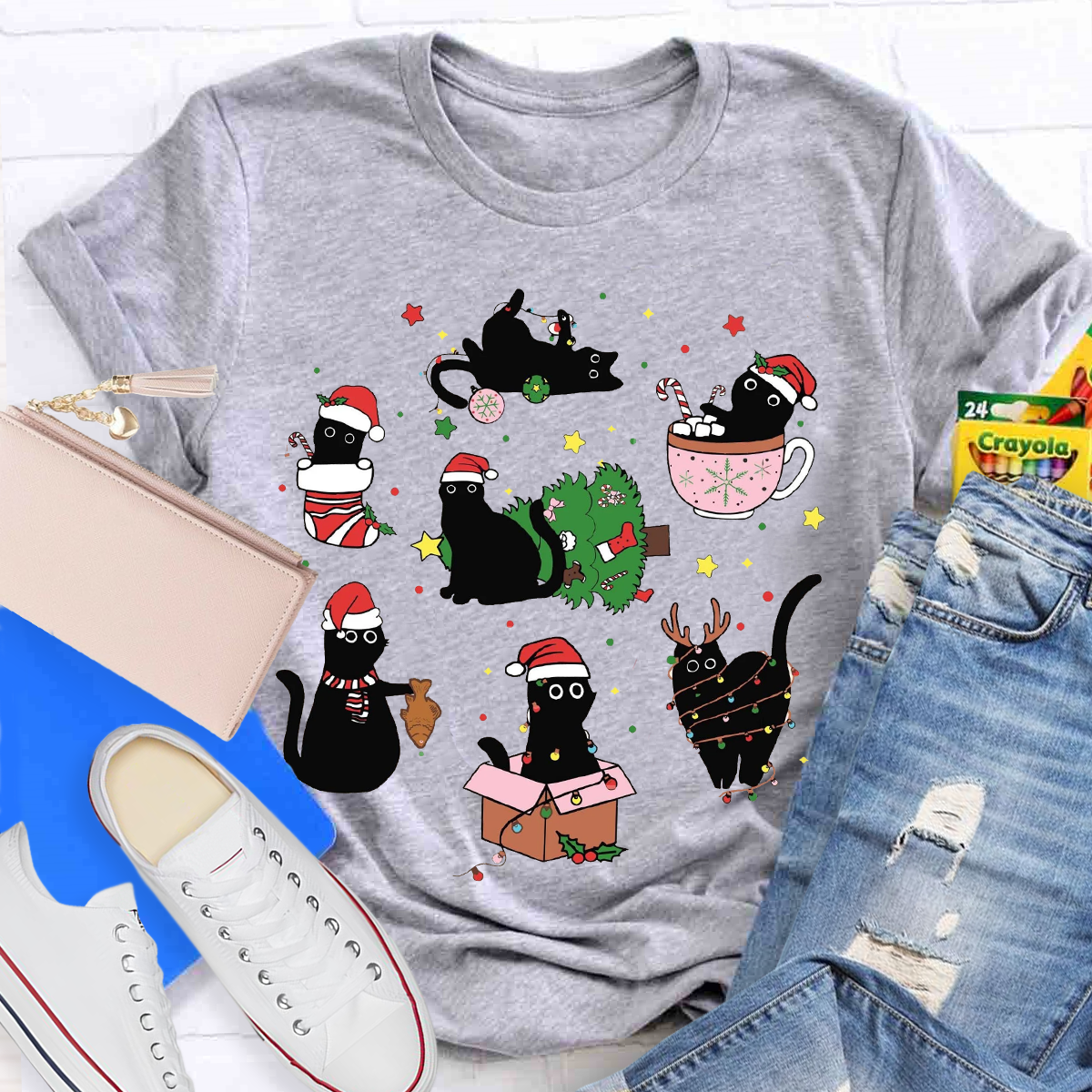 Christmas Funny Black Cat T-Shirt