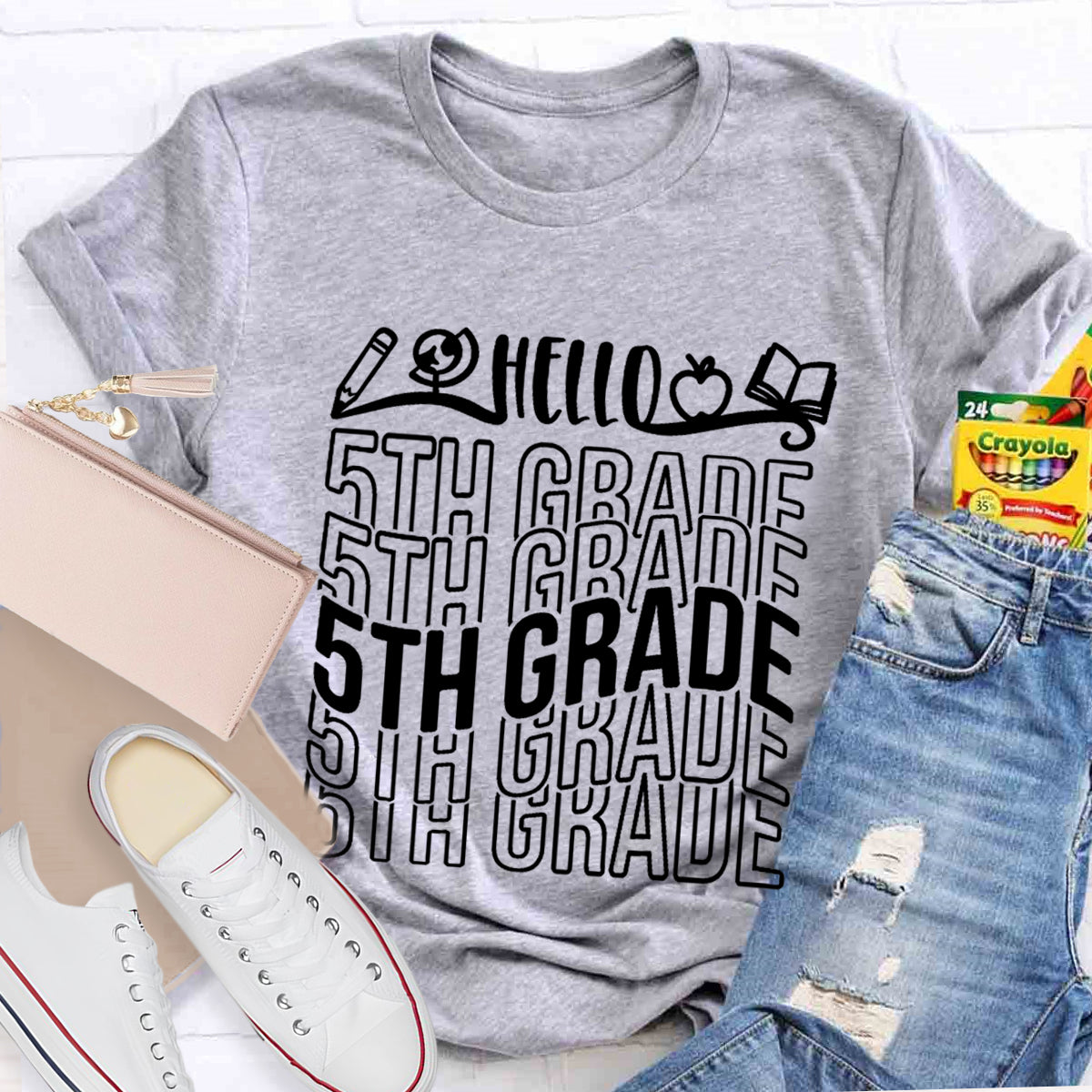 Personalized Grade Hello 5th Grade Teacher T-Shirt