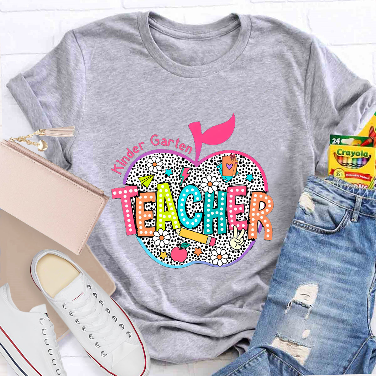 Personalized Neon Leopard Apple Grade Teacher T-Shirt