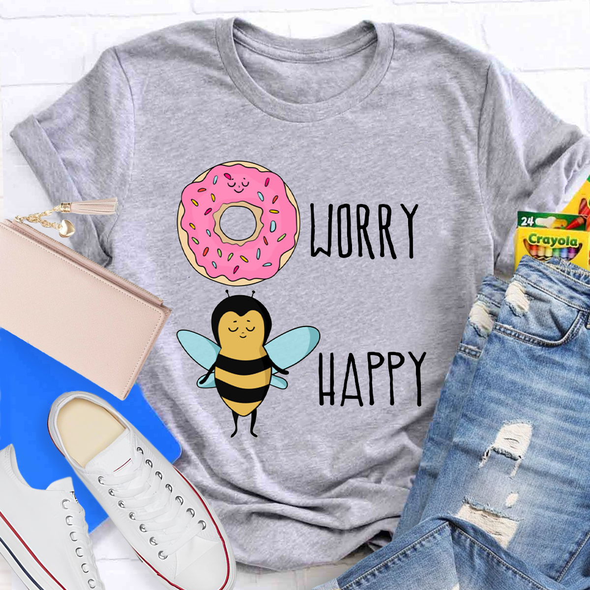 Donut Worry Bee Happy Funny T-Shirt