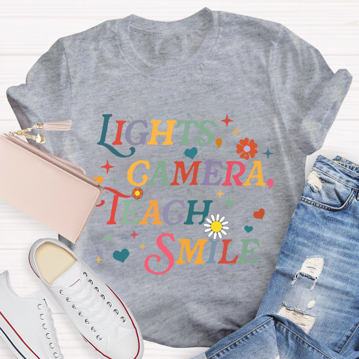 Lights Camera Teach Smile Teacher T-Shirt