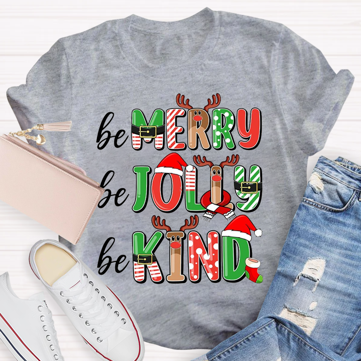 Be Merry Be Jolly Be Kind Teacher Christmas T-Shirt