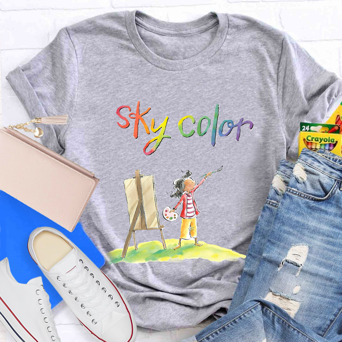 Sky Color Printing Teacher T-Shirt