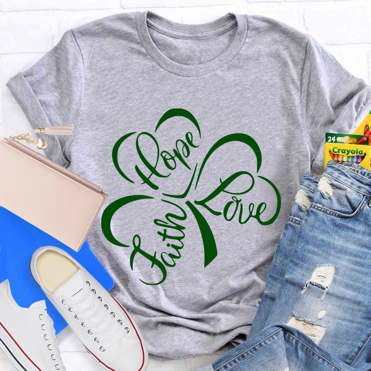 Hope Love Faith Shamrock T-Shirt