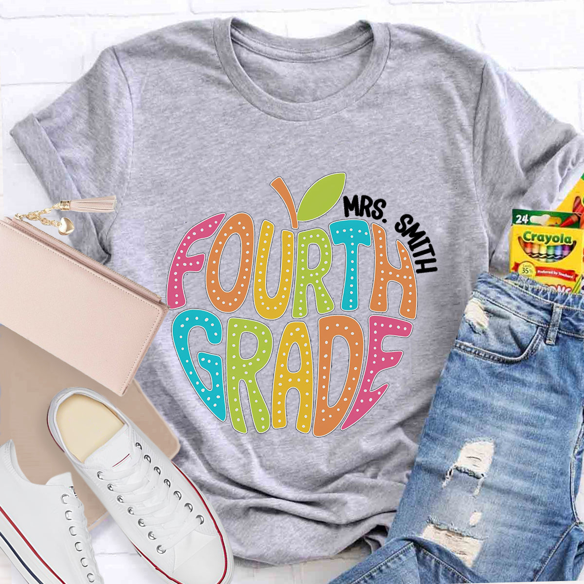 Personalized Grade And Name Letter Apple Teacher T-Shirt