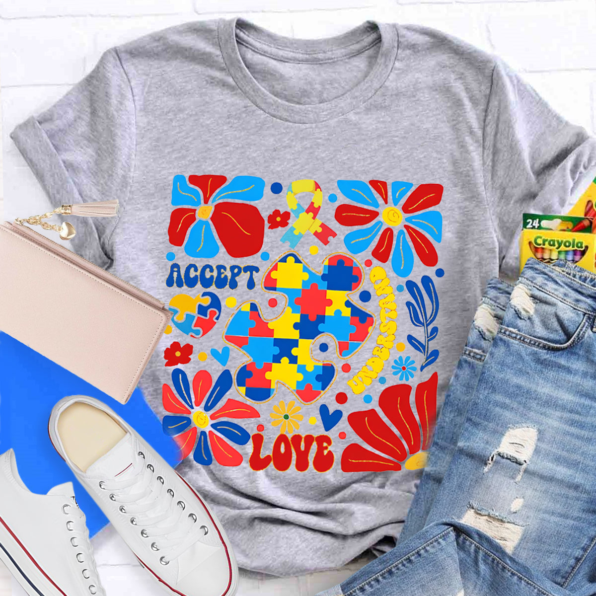 Accept Love Autism Floral T-Shirt