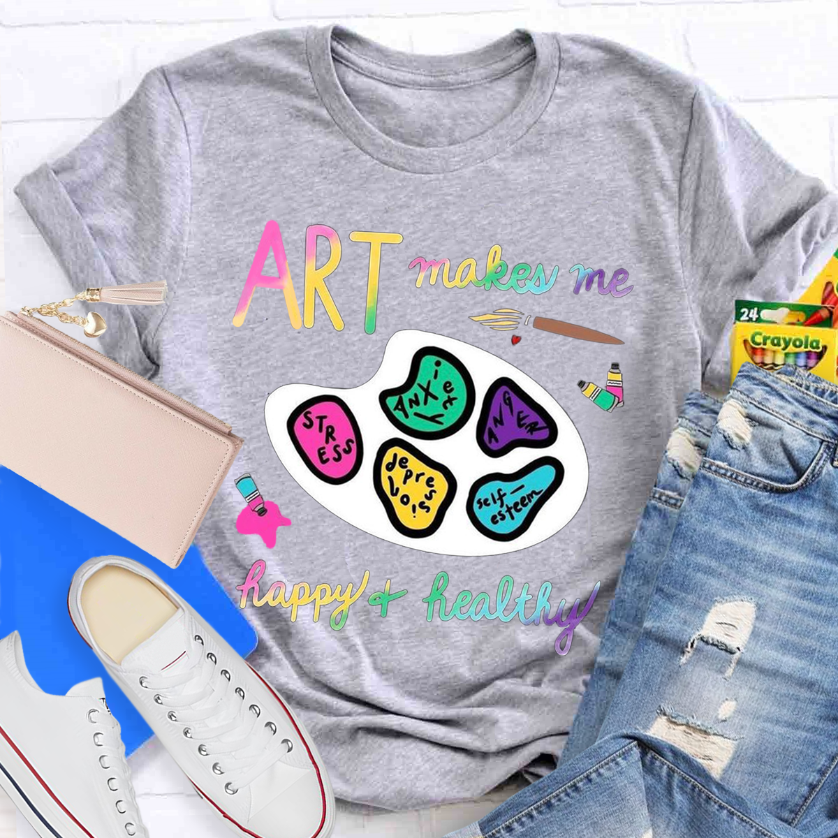 Art Makes Me Happy And Healthy Teacher T-Shirt