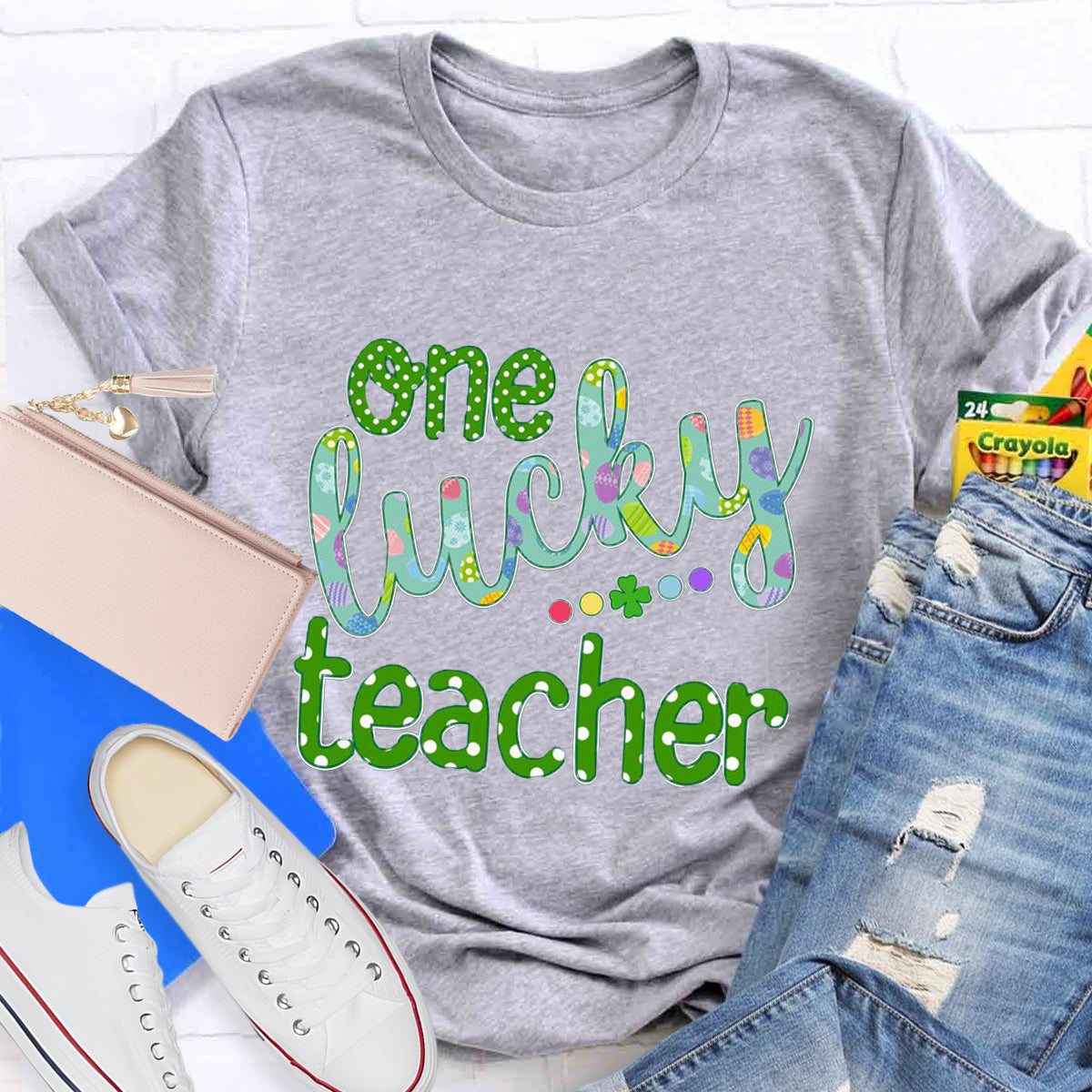 One Lucky Teacher Polka Dot Design T-Shirt