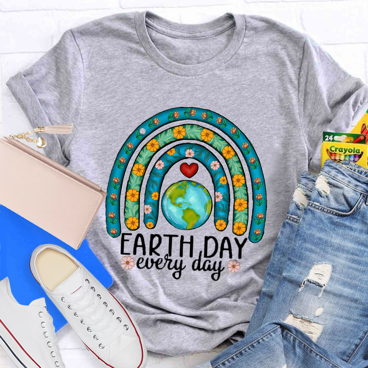 Earth Day Every Day Plant Rainbow Teacher T-Shirt