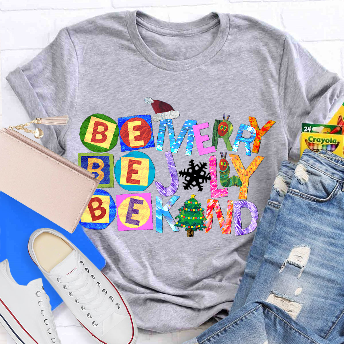 Be Merry Be Jolly Be Kind Christmas Caterpillar T-Shirt