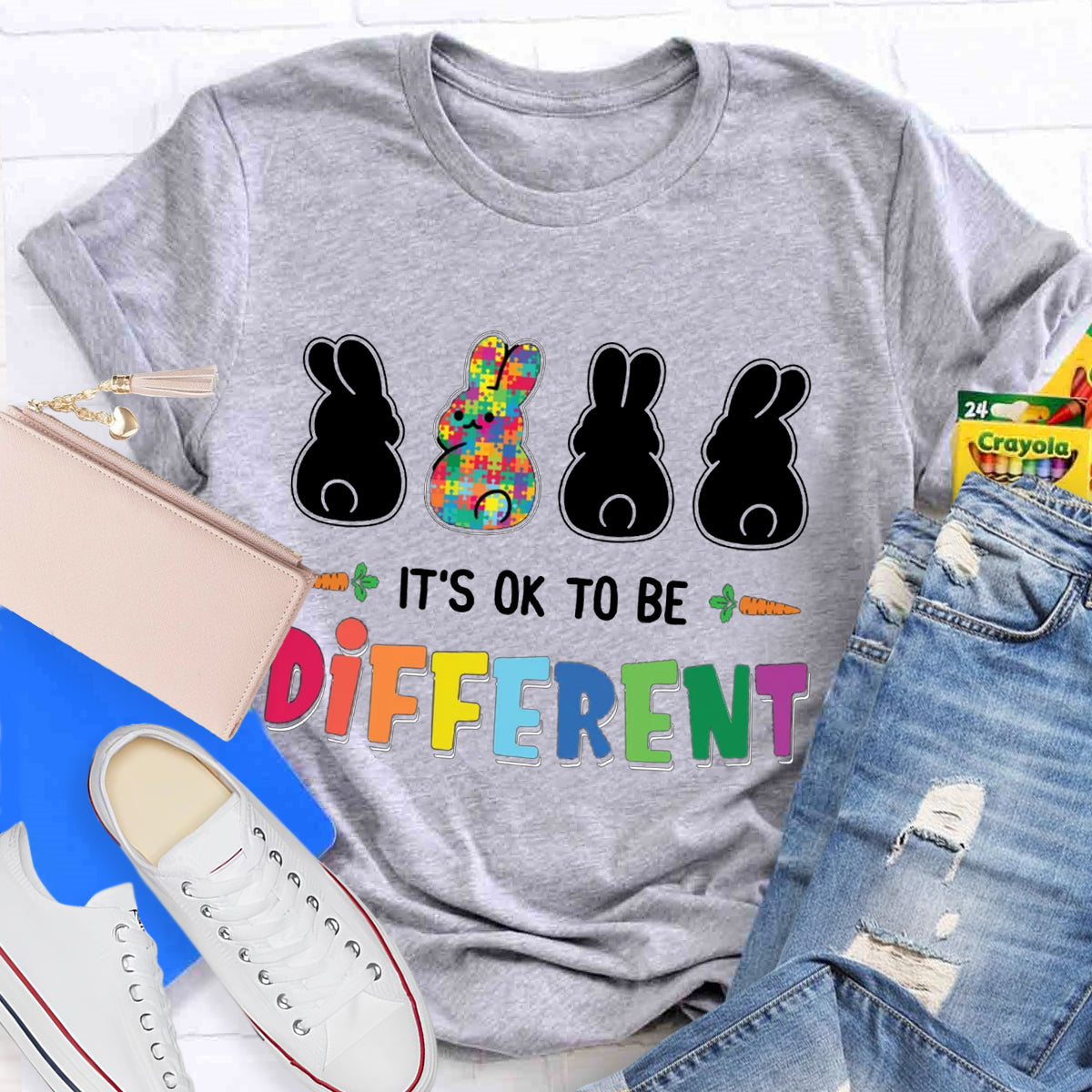 It's Ok To Be Different Bunny Rabbit Autism Awareness T-Shirt