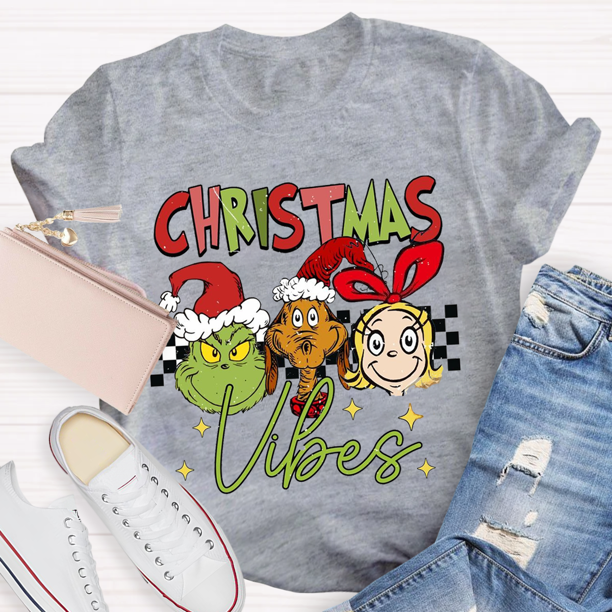 Christmas Vibes Cute Teacher T-Shirt