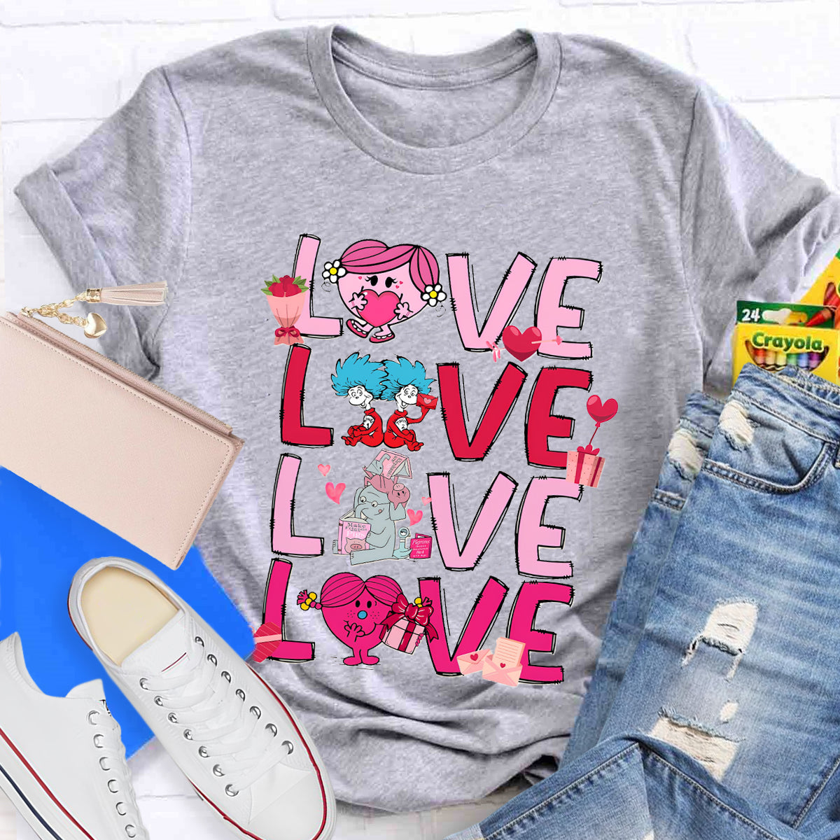 Love Cartoon Characters Teacher T-Shirt