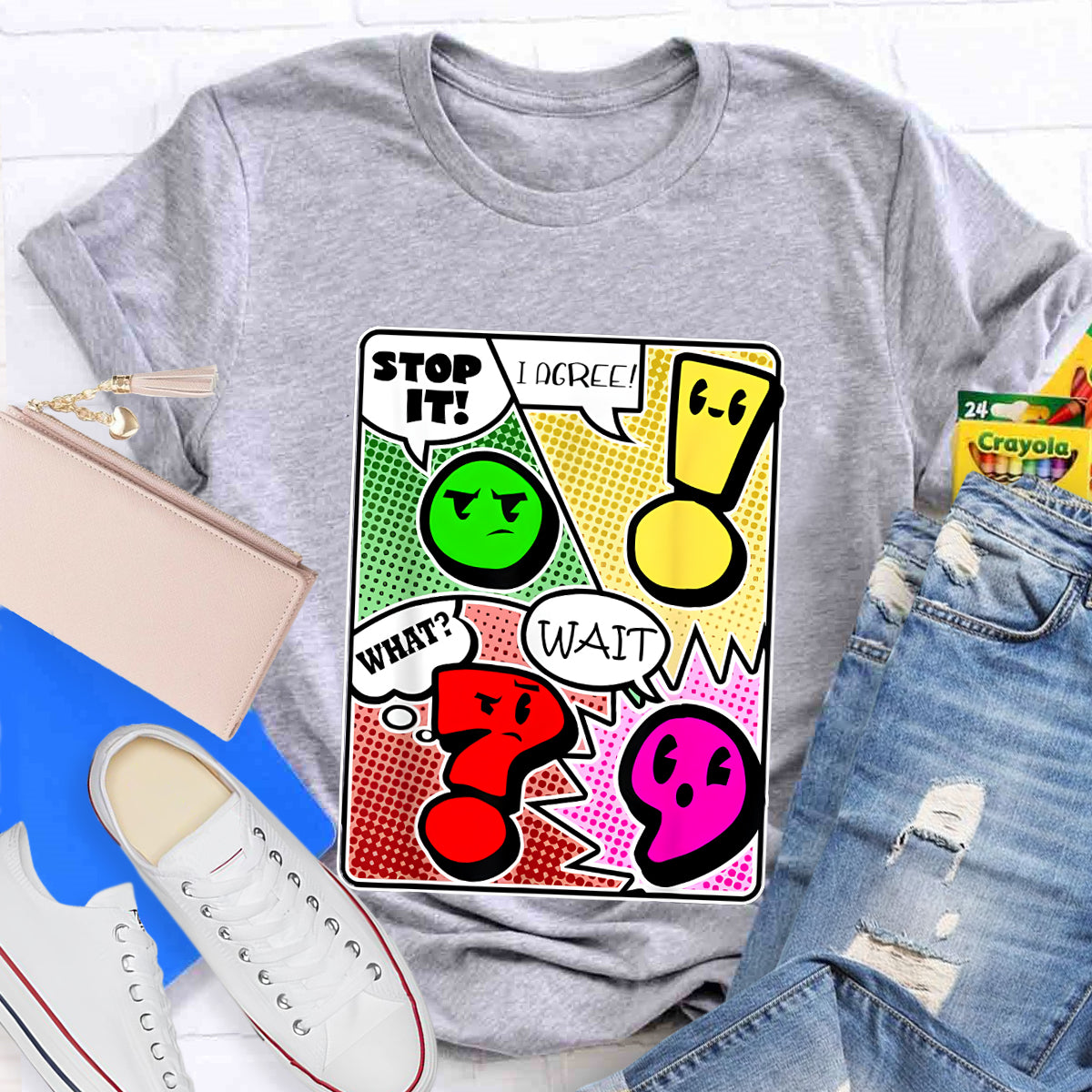 Grammar Punctuation Wait What Stop it I Agree Funny Teacher T-Shirt