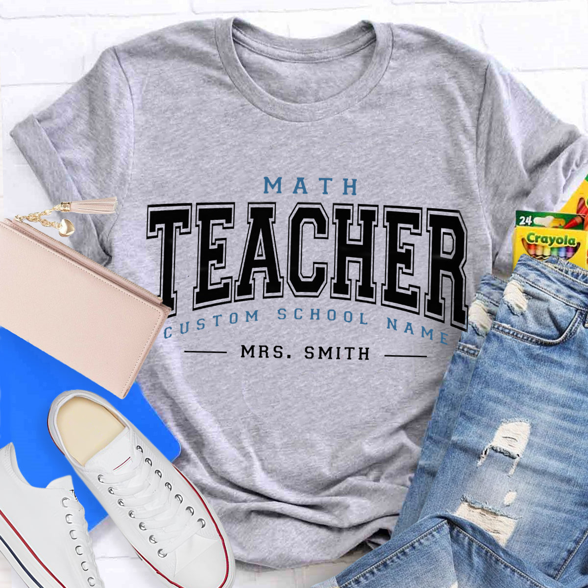 Personalized School Name And Teacher Name Math Teacher T-Shirt