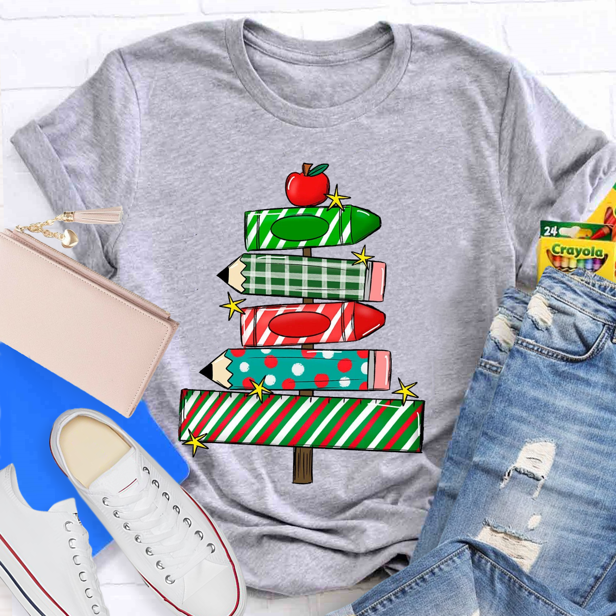 Christmas Pencil Tree Teacher T-Shirt