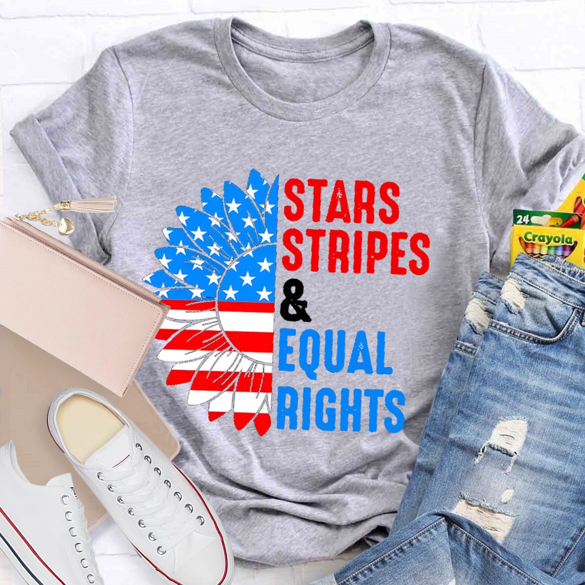 Stars Stripes And Equal Rights Sunflower Teacher T-Shirt