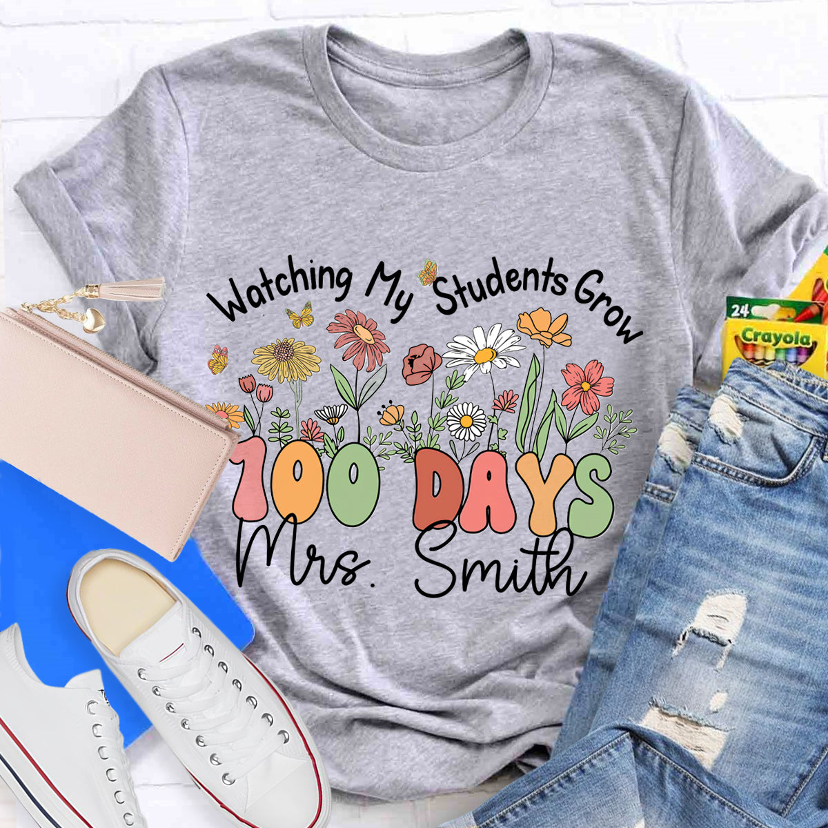 Personalized Name Watching My Students Grow 100 Days Teacher T-Shirt