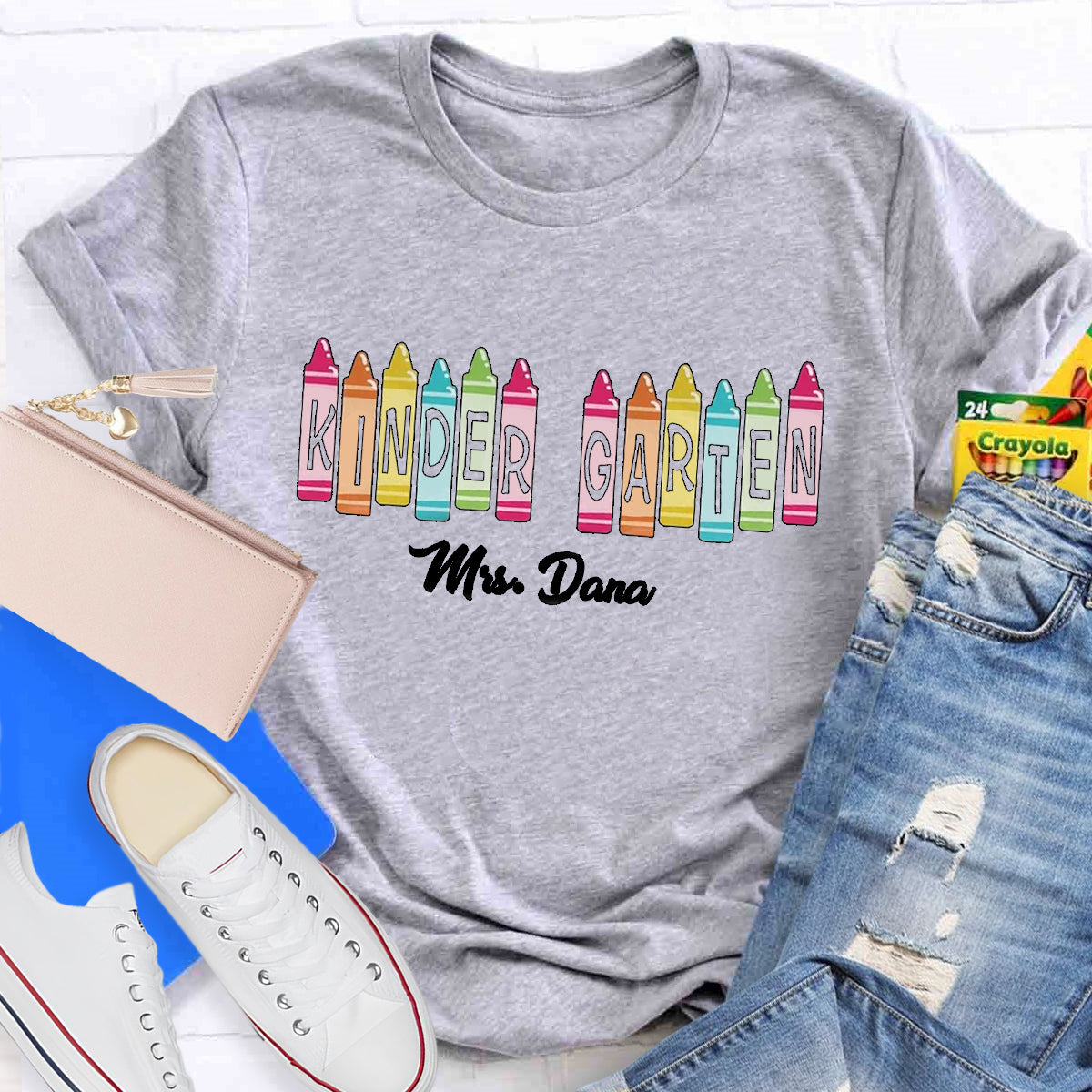 Personalized Grade And Name Colored Crayons T-Shirt