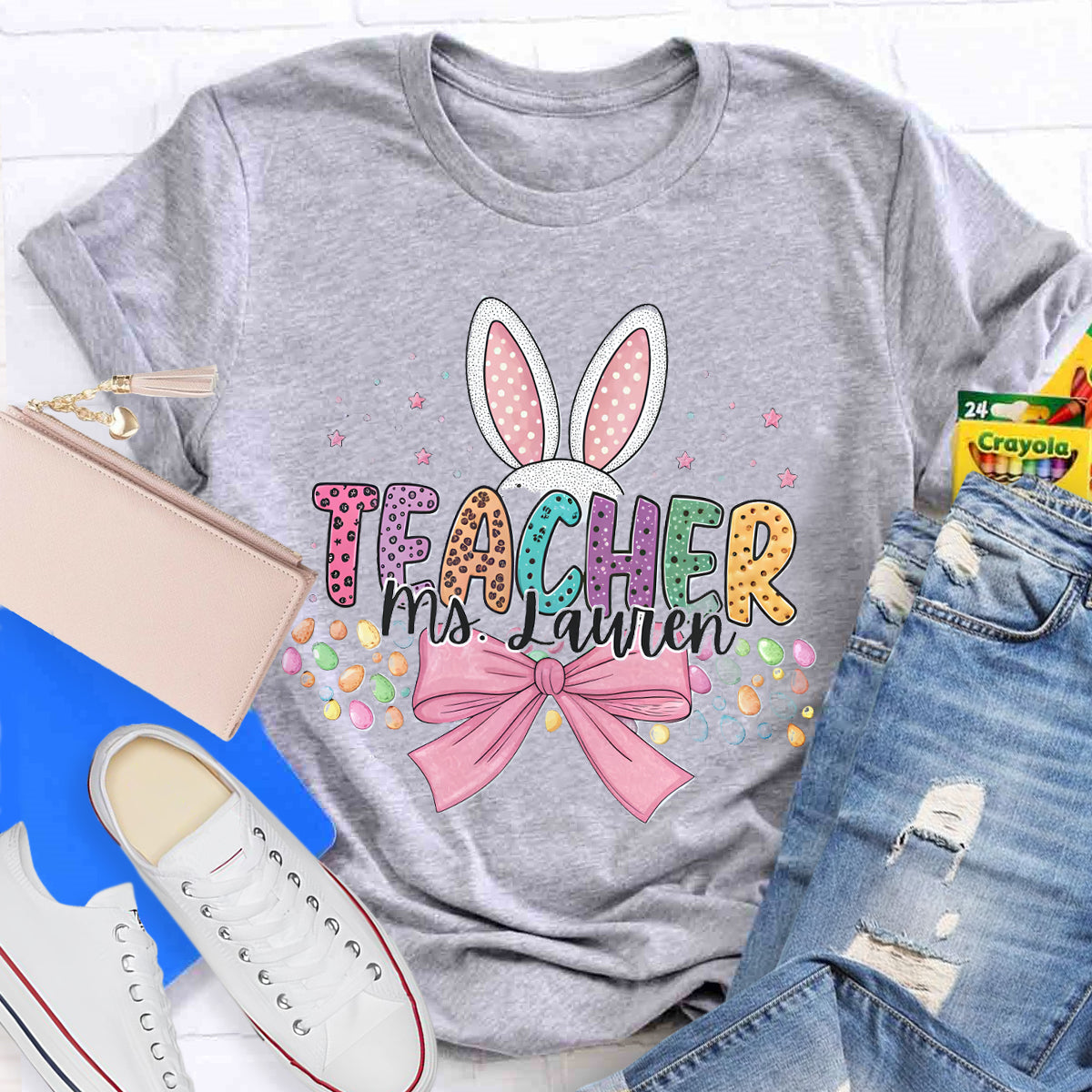 Personalized Name Bunny Teacher T-Shirt