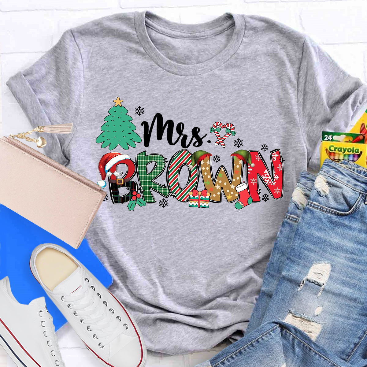 Personalized Name Christmas Tree Teacher T-Shirt