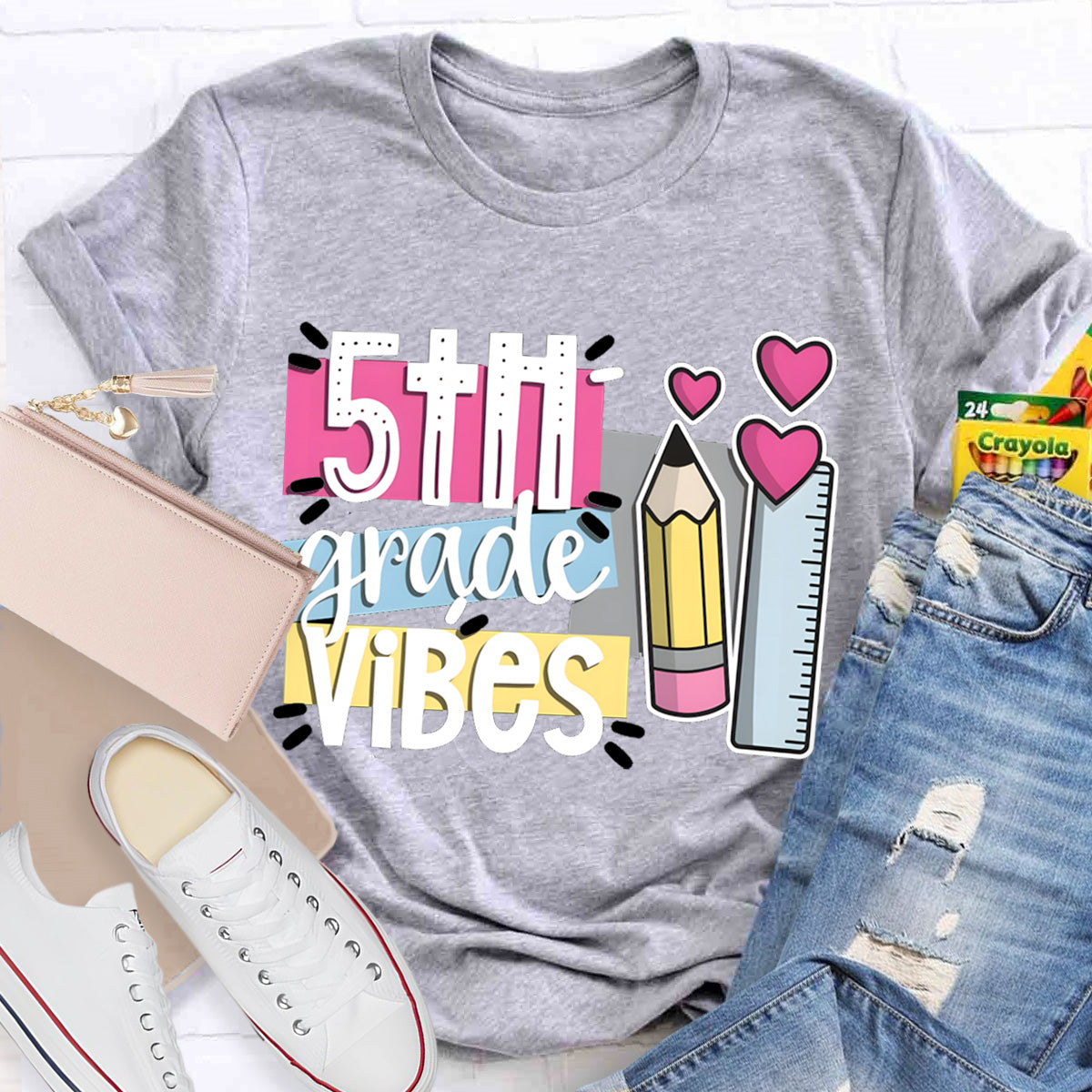 Personalized Grade 5th Grade Vibes Teacher T-Shirt
